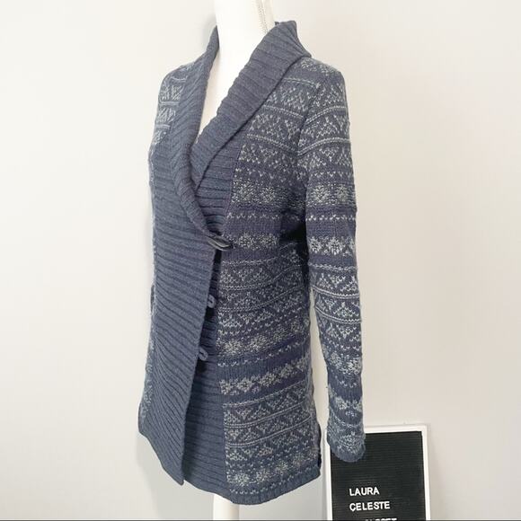 Woolrich blue toggle sweater cardigan lambs wool warm size medium - Picture 4 of 7